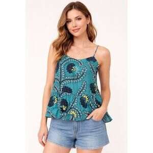 LOFT Petites SP Teal Floral Rayon Camisole Tank Top Adjustable Straps